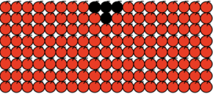 8 rows of 19 red apples in lines with the 9th, 10th and 11th apples in the first row and the 10th apple in the second row coloured black